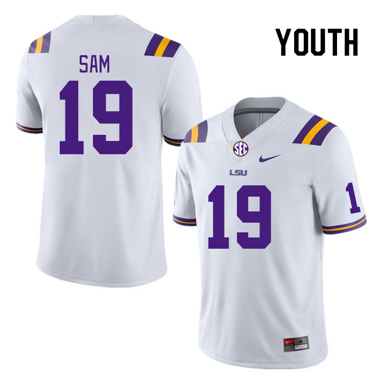 Youth #19 Andre Sam LSU Tigers College Football Jerseys Stitched Sale-White - Click Image to Close